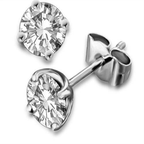 Boucle d'oreille diamant solitaire rond 1.80 carat or blanc 14K - HarryChadEnt.FR