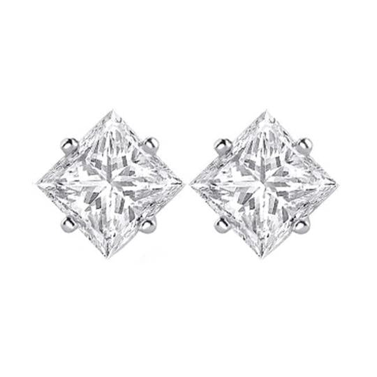 Boucle d'oreille diamant solitaire taille princesse 1.3 ct en or blanc 14 carats - HarryChadEnt.FR