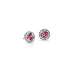 Boucle d'oreille diamant tourmaline ronde rose bijoux en or 6.80 carats