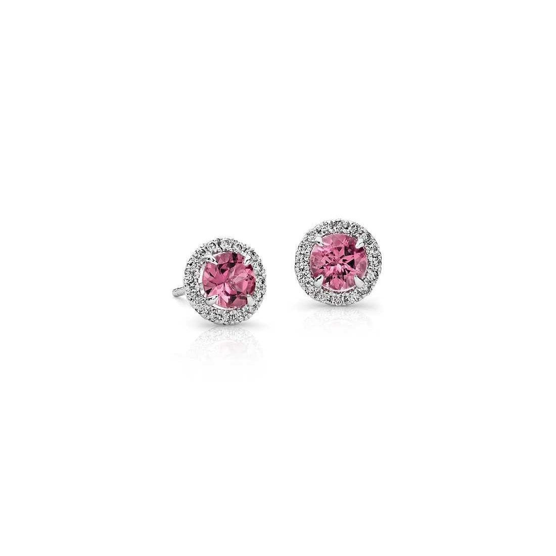Boucle d'oreille diamant tourmaline ronde rose bijoux en or 6.80 carats - HarryChadEnt.FR