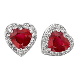 Boucle d'oreille en forme de coeur rubis avec diamants ronds 9.50 ct en or 14k