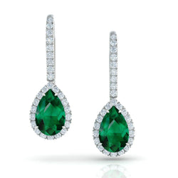 Boucle d'oreille en or 7 carats poire vert émeraude diamant Lady Dangle