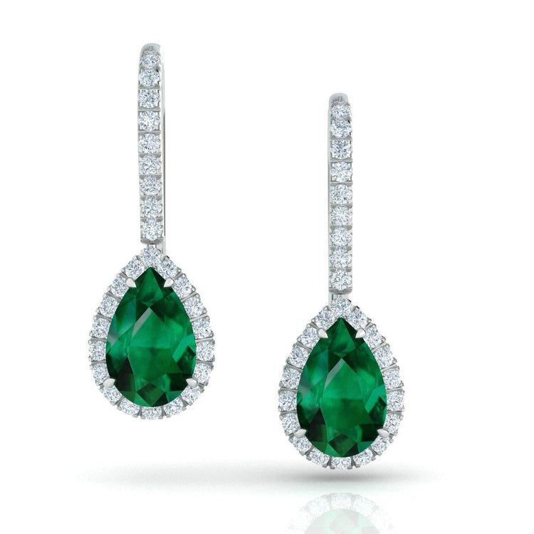 Boucle d'oreille en or 7 carats poire vert émeraude diamant Lady Dangle - HarryChadEnt.FR