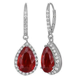 Boucle d'oreille en or 8 carats taille poire rouge avec diamants pendants