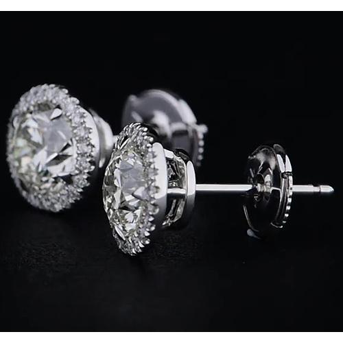 Boucle d'oreille en or blanc 14 carats avec diamants ronds 2.08 carats style halo - HarryChadEnt.FR