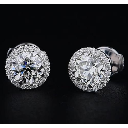 Boucle d'oreille en or blanc 14 carats avec diamants ronds 2.08 carats style halo - HarryChadEnt.FR