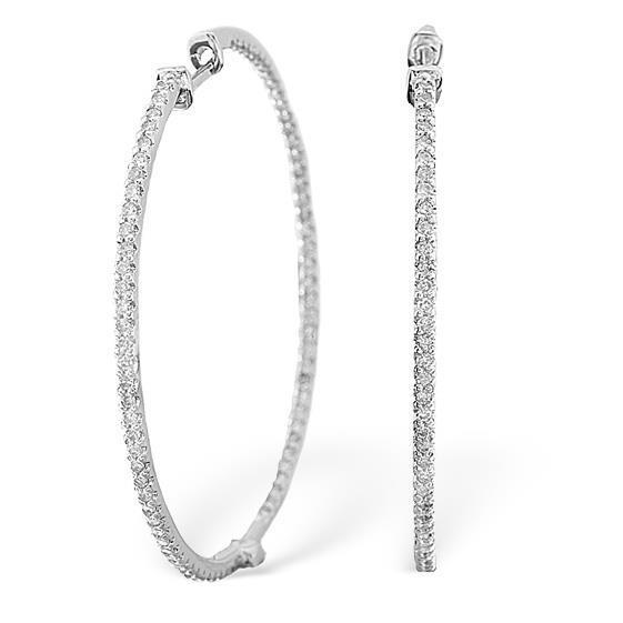 Boucles d'oreilles créoles en diamants brillants ronds de 1.5 ct en or blanc 14 carats - HarryChadEnt.FR