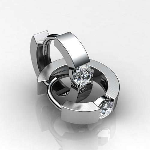 Boucles d'oreilles créoles diamant solitaire serti chaîne 2 carats or blanc - HarryChadEnt.FR