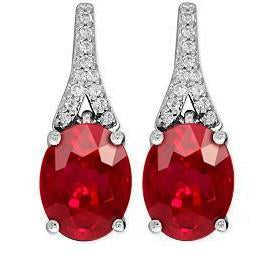 Boucle d'oreille en rubis rouge taille ovale avec diamants ronds en or blanc 9.60 ct - HarryChadEnt.FR