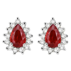 Boucle d'oreille en rubis rouge taille poire avec diamant de 3.80 carats