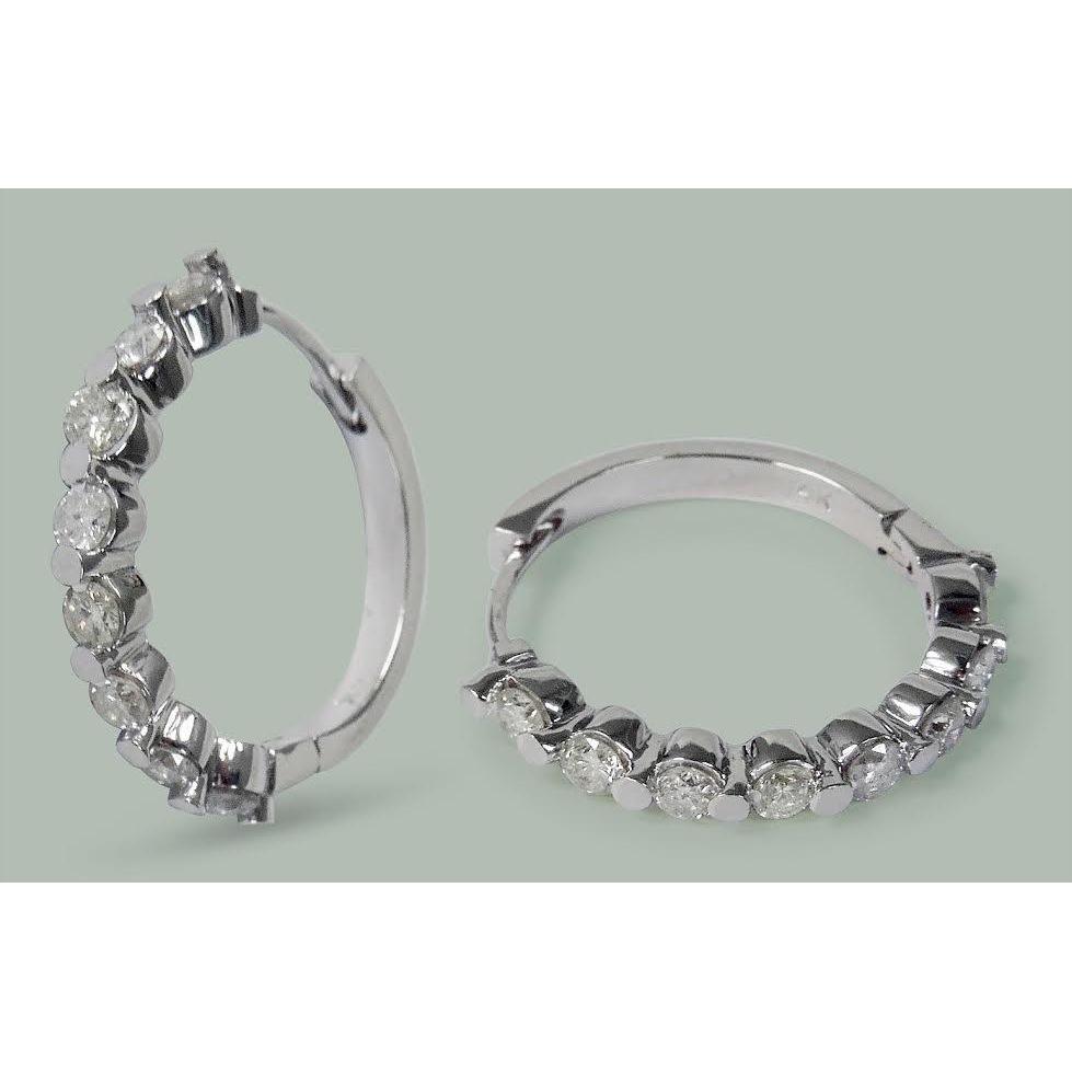 Boucles d'oreilles créoles pour femmes avec diamants ronds de 2.4 ct en or blanc 14 carats - HarryChadEnt.FR