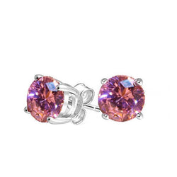 Boucle d'oreille femme saphir rose Coupe Ronde 3 carats or blanc 14K