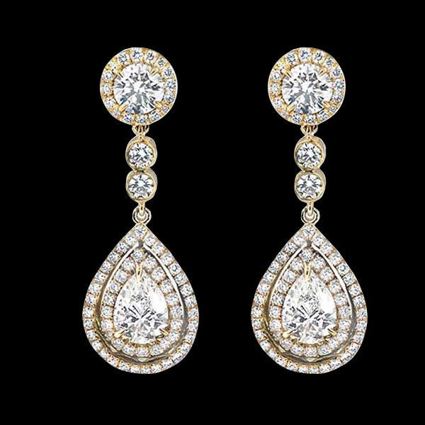 Boucle d'oreille diamants taille poire lustre en or jaune 6 carats - HarryChadEnt.FR