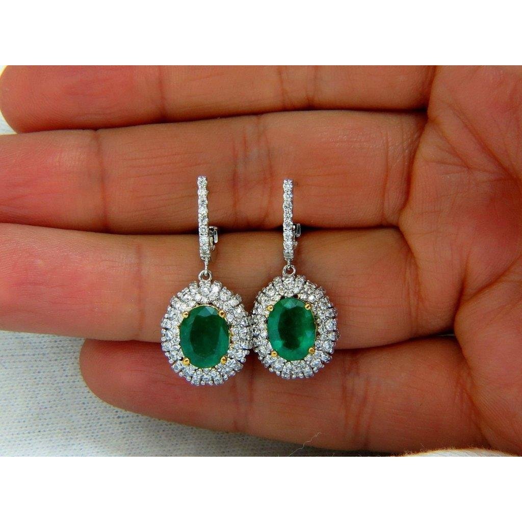 Boucle d'oreille ovale verte émeraude avec diamant 5.04 carats - HarryChadEnt.FR