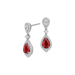 Boucle d'oreille pendante dame rubis rouge et diamants de 5.76 ct en or blanc 14K
