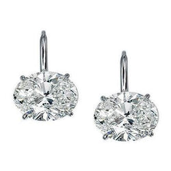 Boucle d'oreille pendante diamant taille ovale solitaire 2 carats or blanc 14K