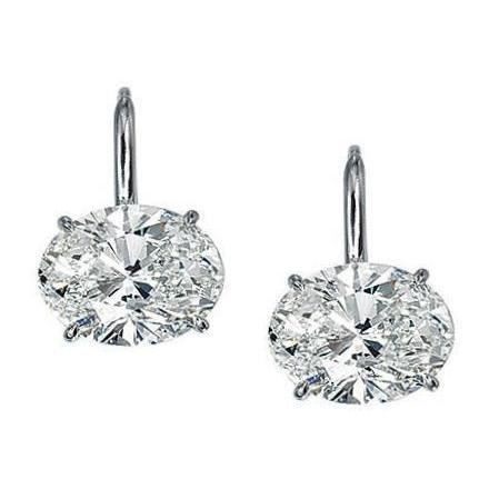 Boucle d'oreille pendante diamant taille ovale solitaire 2 carats or blanc 14K - HarryChadEnt.FR