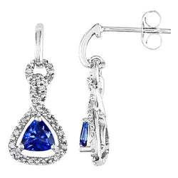 Boucle d'oreille pendante en or blanc 7.10 ct avec saphir de Ceylan et diamants