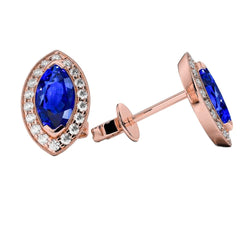 Boucle d'oreille saphir Sri Lanka 4 carats Halo diamants or rose 14K