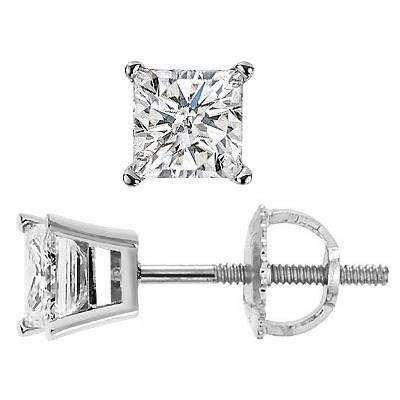 Boucle d'oreille solitaire diamant taille princesse 1.70 carats or blanc - HarryChadEnt.FR
