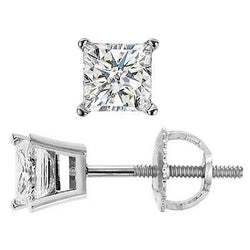 Boucle d'oreille solitaire diamant taille princesse 1.70 carats or blanc