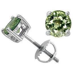 Boucle d'oreille solitaire ronde en saphir vert 6 carats en or blanc 14 carats - HarryChadEnt.FR