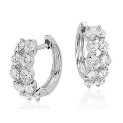 Boucle d'oreilles créoles femme avec deux rangées colées de diamants de taille ronde de 3 Carats