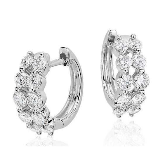 Boucle d'oreille Huggies Huggies avec diamants à deux rangées de 3 carats - HarryChadEnt.FR