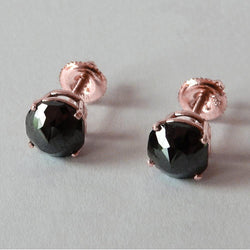 Boucles D'Oreilles 5 Carats Coussin Diamants Noirs Or Rose 14K Finition