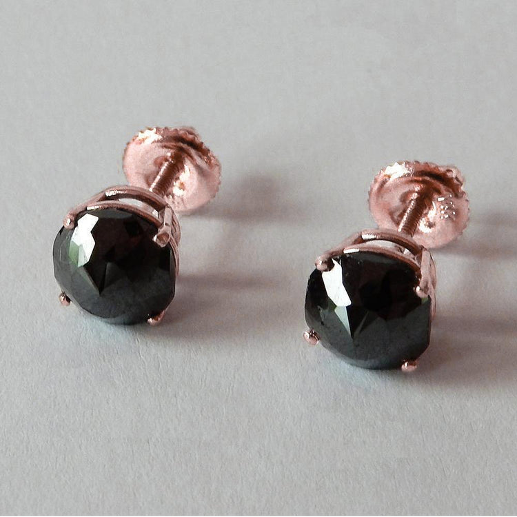 Boucles D'Oreilles 5 Carats Coussin Diamants Noirs Or Rose 14K Finition - HarryChadEnt.FR