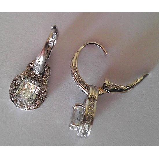 Boucle d'oreille diamant rond et radieux 3.50 Carat Leverback Or Blanc 14K - HarryChadEnt.FR