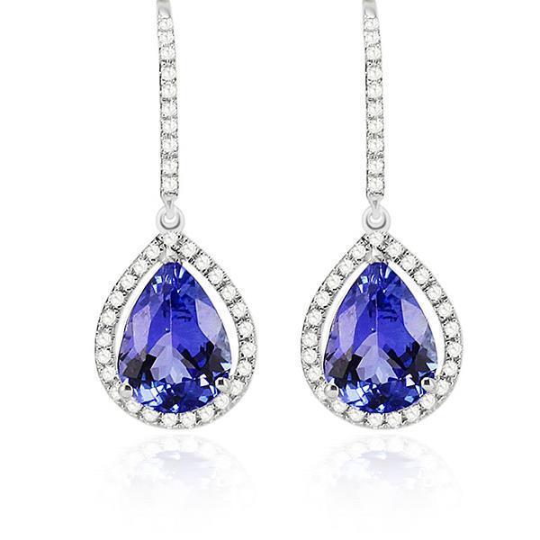 Boucles D'Oreilles Pendantes Femme Diamants & Tanzanite Or Blanc 14K 4.70 Carats - HarryChadEnt.FR