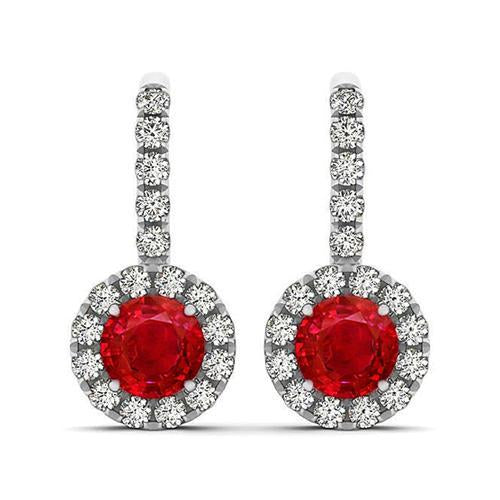 Boucles D'Oreilles Pendantes Femme Rubis Avec Diamants 5.60 Carats Or Blanc 14K - HarryChadEnt.FR