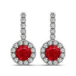 Boucles D'Oreilles Pendantes Femme Rubis Avec Diamants 5.60 Carats Or Blanc 14K
