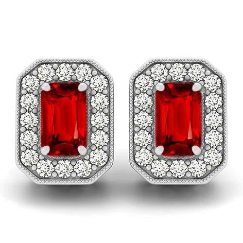 Boucles D'oreilles Goujons Rubis Et Diamants 6.50 Ct Or Blanc 14K - HarryChadEnt.FR
