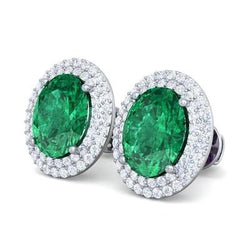Boucles D'oreilles 14k Émeraude Verte Et Diamants Bijoux De Pierres Précieuses