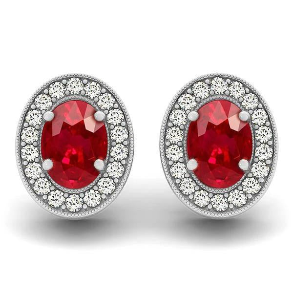 Boucles D'oreilles Boucles D'Oreilles En Or Blanc 14K Rubis Rouge Et Diamants 5 Carats - HarryChadEnt.FR