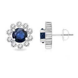 Boucles D'oreilles Ceylan Saphir Et Diamant 3.20 Ct Or Blanc 14K