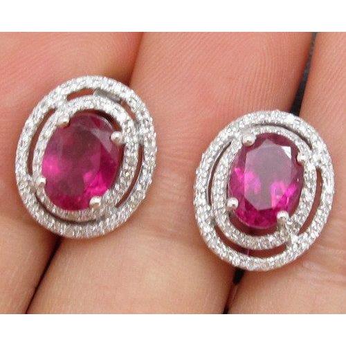 Boucles D'oreilles Clous 12.22 Carats Tourmaline Et Halo De Diamants Or Blanc 14K - HarryChadEnt.FR