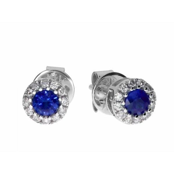 Boucles D'oreilles Clous 3 Ct Saphirs Et Diamants Taille Brillant Or Blanc - HarryChadEnt.FR