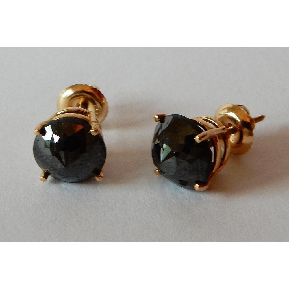 Boucles D'oreilles Clous 7 Carats Coussin Diamants Noirs Finition Or Jaune - HarryChadEnt.FR