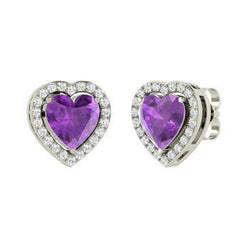 Boucles D'oreilles Clous Améthyste Et Diamants 6.80 Carats Halo Or Blanc 14K
