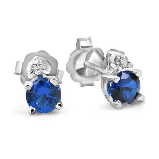 Boucles D'oreilles Clous D'Oreilles En Or Blanc Saphir Bleu Et Diamants 3.30 Ct - HarryChadEnt.FR