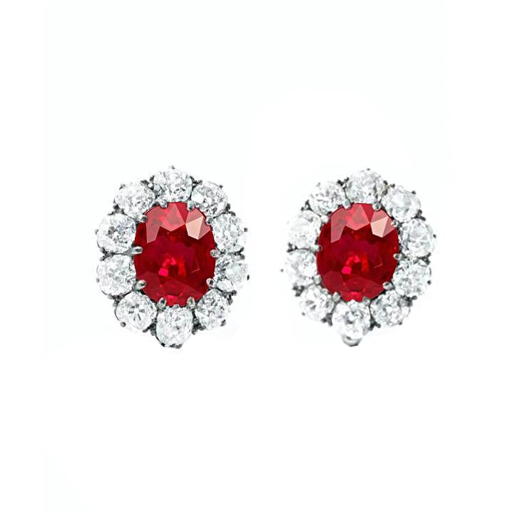 Boucles D'oreilles Clous Diamants Et Rubis Rouges 5.60 Carats Or Blanc 14K - HarryChadEnt.FR