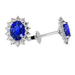 Boucles D'oreilles Clous En Or Blanc 14K 5.90 Carats Saphir Avec Diamants