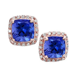 Boucles D'oreilles Clous En Or Rose Tanzanite Et Diamants 6.70 Ct Pour Femme