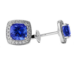 Boucles D'oreilles Clous Femme 4.50 Carats Tanzanite Avec Diamants Bijoux