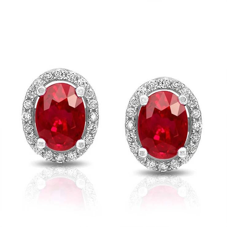 Boucles D'oreilles Clous Femme 5.40 Carats Rubis Avec Diamants Or Blanc 14K - HarryChadEnt.FR