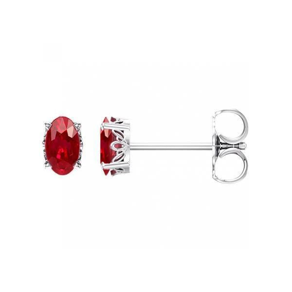 Boucles D'oreilles Clous Femme Rubis Rouge Taille Ovale 3 Carats Or Blanc 14K - HarryChadEnt.FR