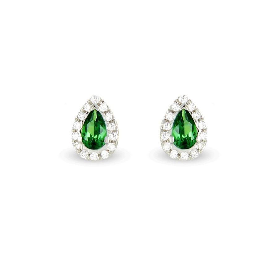 Boucles D'oreilles Clous Halo 14K Blanc Vert Émeraude Avec Diamants 5 Carats - HarryChadEnt.FR